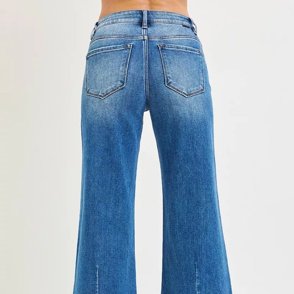 RISEN Full Size Mid Rise Wide Leg Jeans with Flared Look Plus Size - Picture 5 of 6